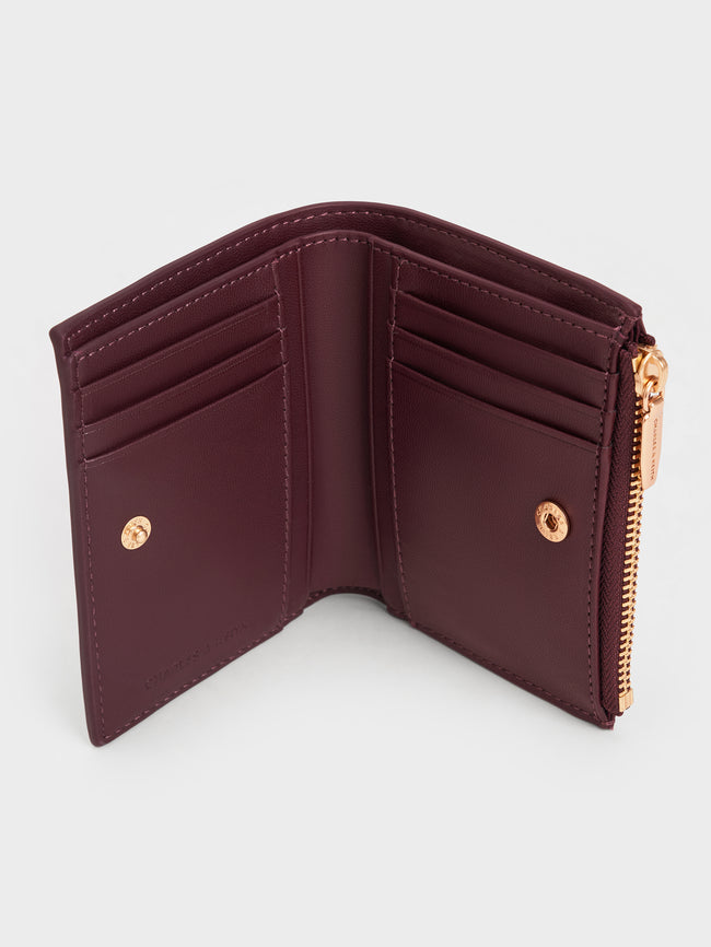 CHARLES & KEITH Women Midori Geometric Top-Zip Wallet_Wineberry Red