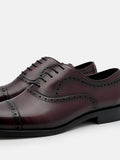 PEDRO Leather Brogue Oxford Shoes - Wine