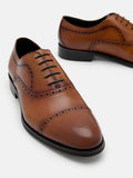 PEDRO Leather Brogue Oxford Shoes - Cognac