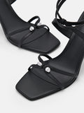 PEDRO Sofia Leather Heel Sandals - Black