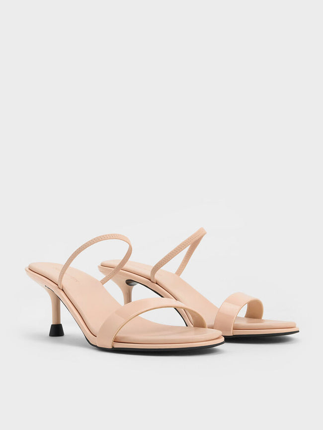 Patent Strap Kitten-Heel Slingback Pumps Blush