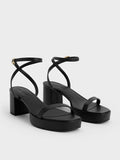Women Thin Strap Block Heel Sandals Black