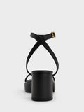 Women Thin Strap Block Heel Sandals Black