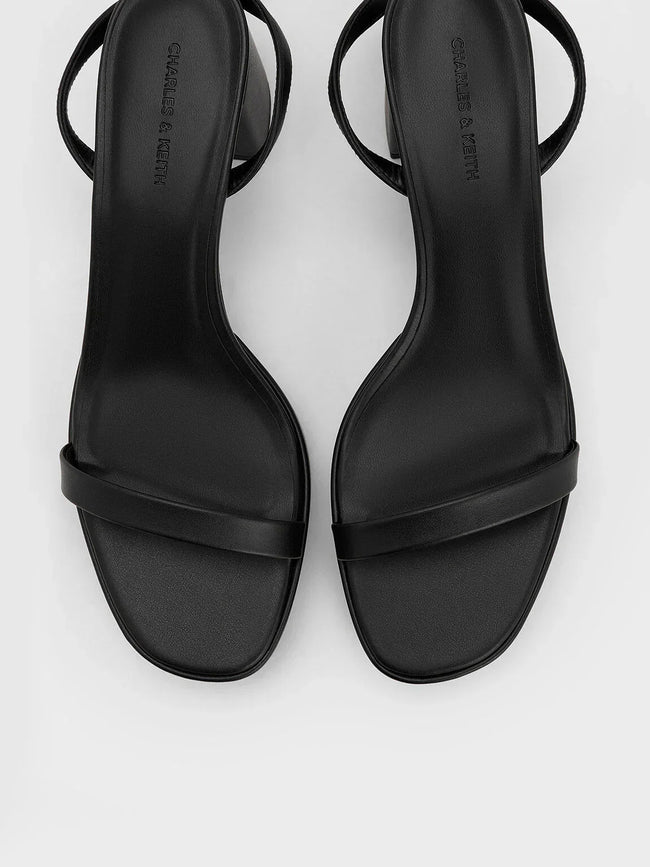 Women Thin Strap Block Heel Sandals Black