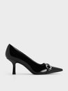 CHARLES & KEITH Women  Metallic Accent Pointed Toe Pumps Black Box