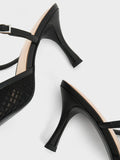 CHARLES & KEITH Women Mesh Woven Heeled Mules  Black Textured