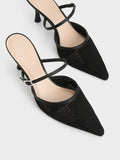 CHARLES & KEITH Women Mesh Woven Heeled Mules  Black Textured