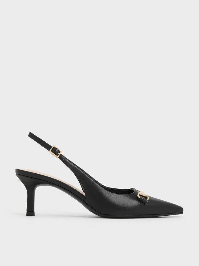 Metallic-Accent Slingback Pumps Black