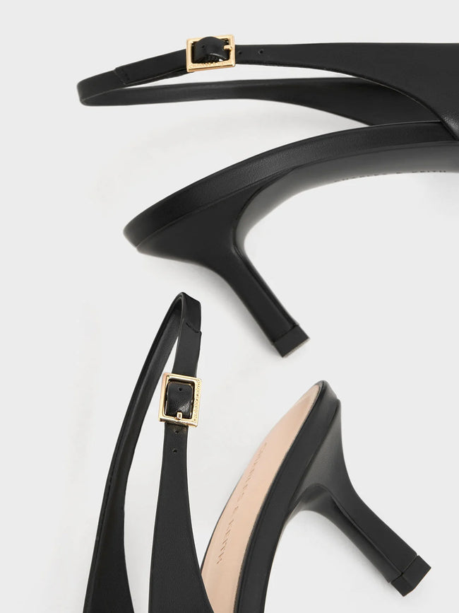 Metallic-Accent Slingback Pumps Black