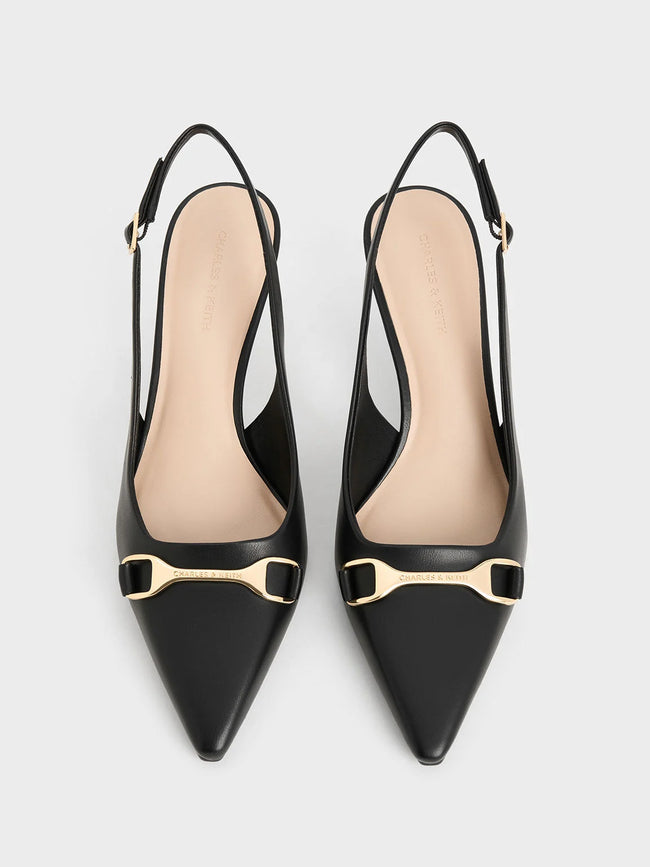 Metallic-Accent Slingback Pumps Black