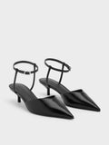 CHARLES & KEITH Women Crinkle Effect Kitten Heel Pointed Toe Pumps Black