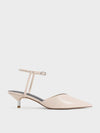 CHARLES & KEITH Women Crinkle Effect Kitten Heel Pointed Toe Pumps Cream