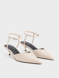 CHARLES & KEITH Women Crinkle Effect Kitten Heel Pointed Toe Pumps Cream