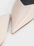 CHARLES & KEITH Women Crinkle Effect Kitten Heel Pointed Toe Pumps Cream