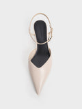 CHARLES & KEITH Crinkle-Effect Kitten-Heel Pointed-Toe Pumps Cream