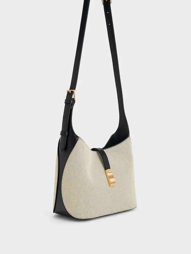 CHARLES & KEITH Women Wisteria Canvas Belted Shoulder Bag_Multi