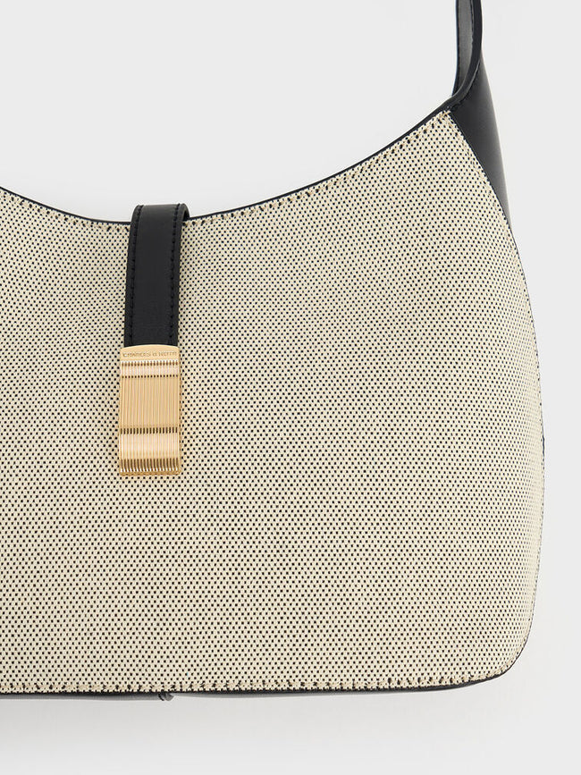 CHARLES & KEITH Women Wisteria Canvas Belted Shoulder Bag_Multi