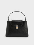 CHARLES & KEITH Women Suki Crinkle Effect Top Handle Bag Noir