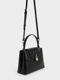 CHARLES & KEITH Women Suki Crinkle Effect Top Handle Bag Noir