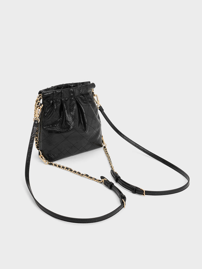 CHARLES & KEITH Women Duo Chain-Handle Two-Way Backpack_Black
