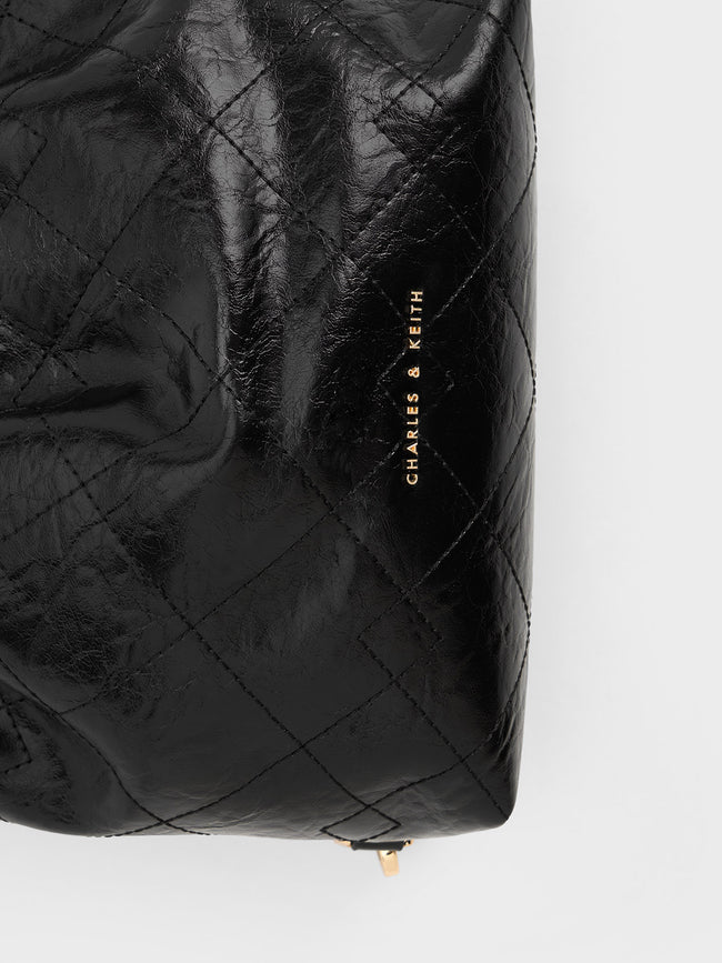 CHARLES & KEITH Women Duo Chain-Handle Two-Way Backpack_Black