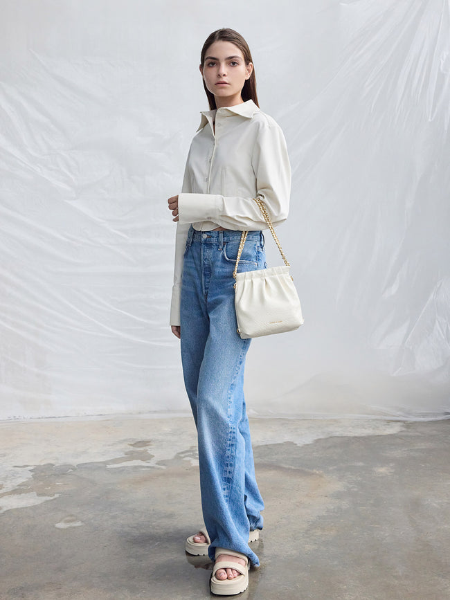 CHARLES & KEITH Women Duo Chain-Handle Two-Way Backpack_Cream