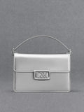 CHARLES & KEITH Women Leather Metallic Boxy Bag_Sliver