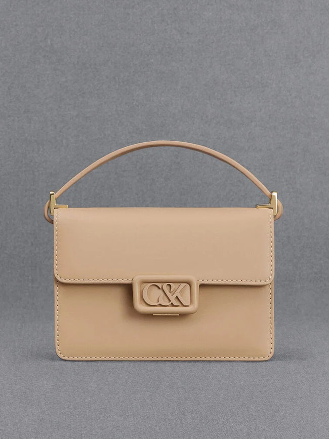 CHARLES & KEITH Women Leather Boxy Bag_Nude