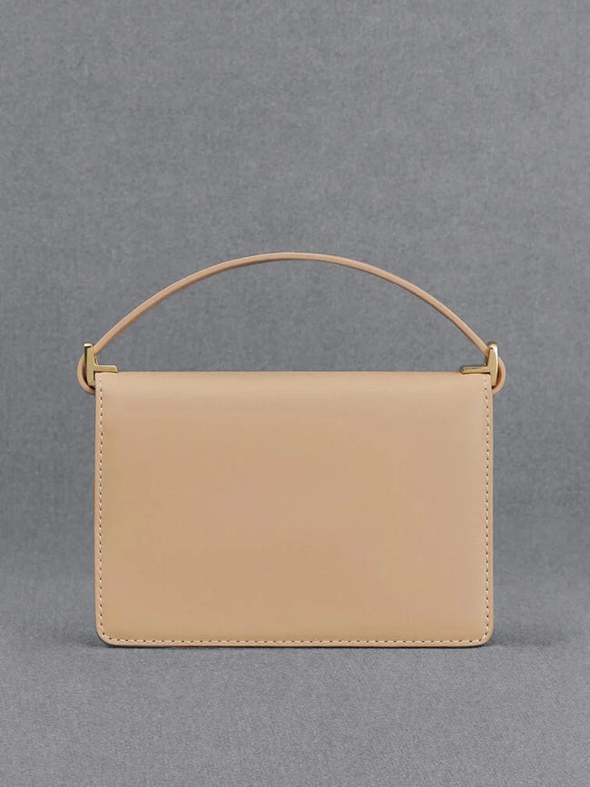 CHARLES & KEITH Women Leather Boxy Bag_Nude