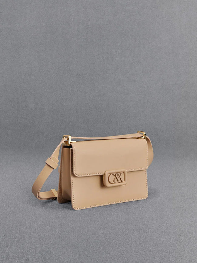 CHARLES & KEITH Women Leather Boxy Bag_Nude
