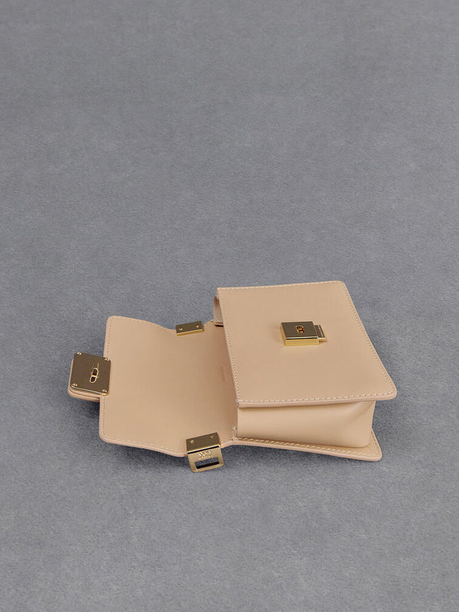 CHARLES & KEITH Women Leather Boxy Bag_Nude