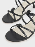 CHARLES & KEITH Women Rose Embellished Slant Heel Strappy Mules Black