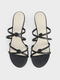 CHARLES & KEITH Women Rose Embellished Slant Heel Strappy Mules Black