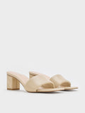CHARLES & KEITH Women Puffy Strap Quilted Heel Mules Taupe