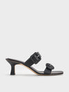 CHARLES & KEITH Women Woven Buckle Heeled Mules Black