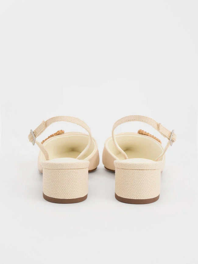 Woven-Buckle Slingback Pumps Chalk