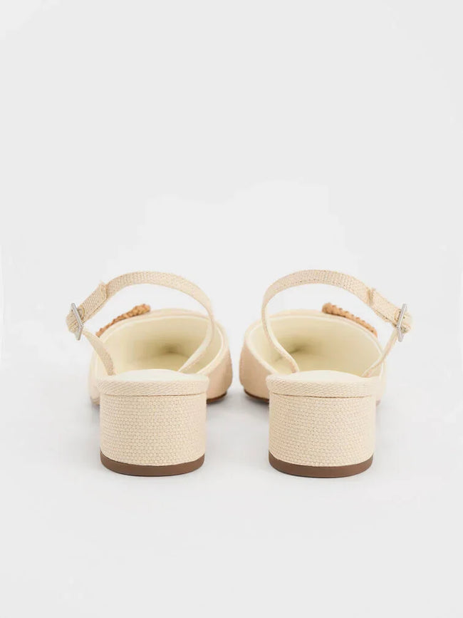 Women Woven Buckle Slingback Pumps Chalk