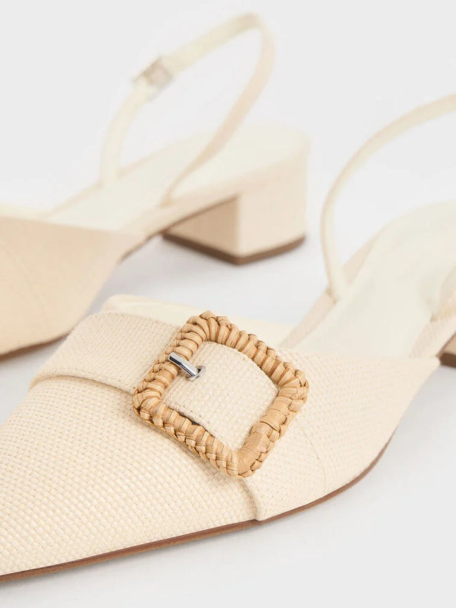 Woven-Buckle Slingback Pumps Chalk