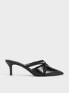 CHARLES & KEITH Women Grosgrain Strap Pointed Toe Mules Black