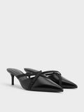 CHARLES & KEITH Women Grosgrain Strap Pointed Toe Mules Black