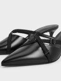 CHARLES & KEITH Women Grosgrain Strap Pointed Toe Mules Black