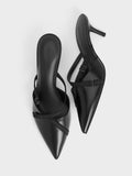 CHARLES & KEITH Women Grosgrain Strap Pointed Toe Mules Black