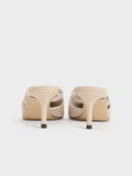 CHARLES & KEITH Women Grosgrain Strap Pointed Toe Mules Nude