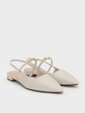 CHARLES & KEITH Trifina Metallic-Accent Pointed-Toe Slingback Flats_White