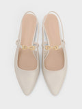 CHARLES & KEITH Trifina Metallic-Accent Pointed-Toe Slingback Flats_White