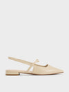 CHARLES & KEITH Metallic-Accent Pointed-Toe Slingback Flats Taupe
