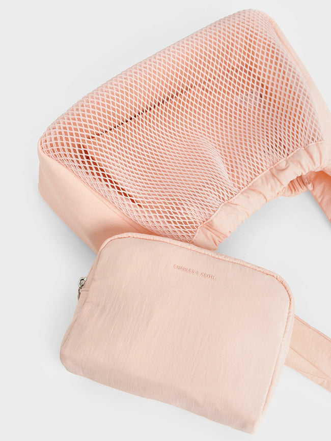 CHARLES & KEITH Women Terra Mesh & Nylon Shoulder Bag_Light Pink