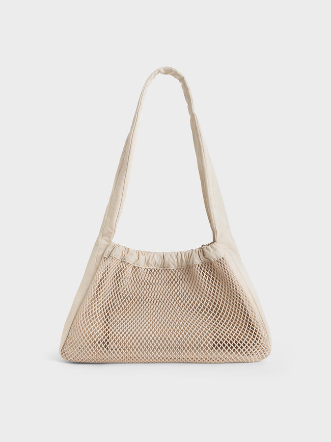 CHARLES & KEITH Women Terra Mesh & Nylon Shoulder Bag_Oat