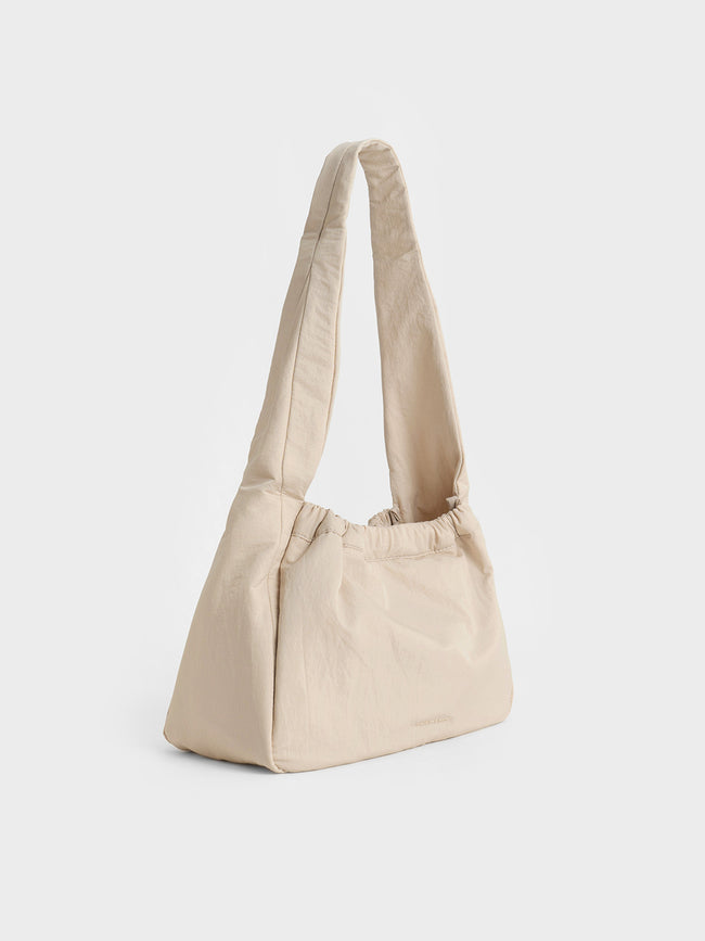 CHARLES & KEITH Women Terra Mesh & Nylon Shoulder Bag_Oat