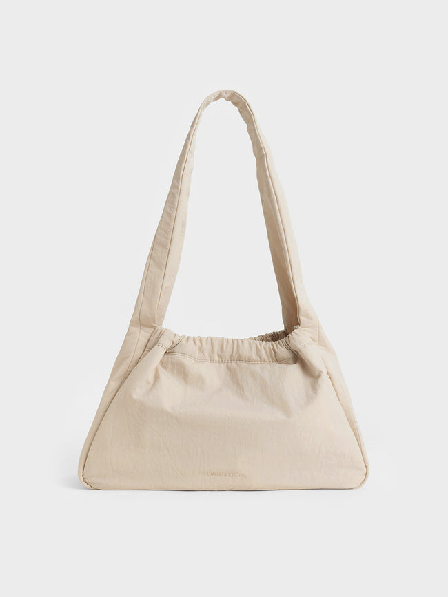 CHARLES & KEITH Women Terra Mesh & Nylon Shoulder Bag_Oat